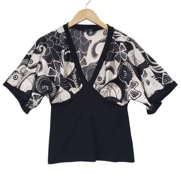 BCX Vintage 90s Black White Kimono Sleeve V Neck Top Size L Y2K Boho Indie Fairy - Picture 2 of 7